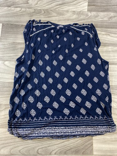 Camicetta contadina Lucky Brand blu nappa stampa diamante taglia M - Foto 4 di 6