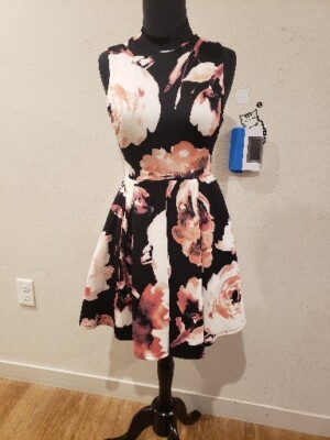 black and pink dress forever 21 FOREVER 21 Size S Womens Black/Pink Floral Sleeveless Fit&Flare Mini Dress
