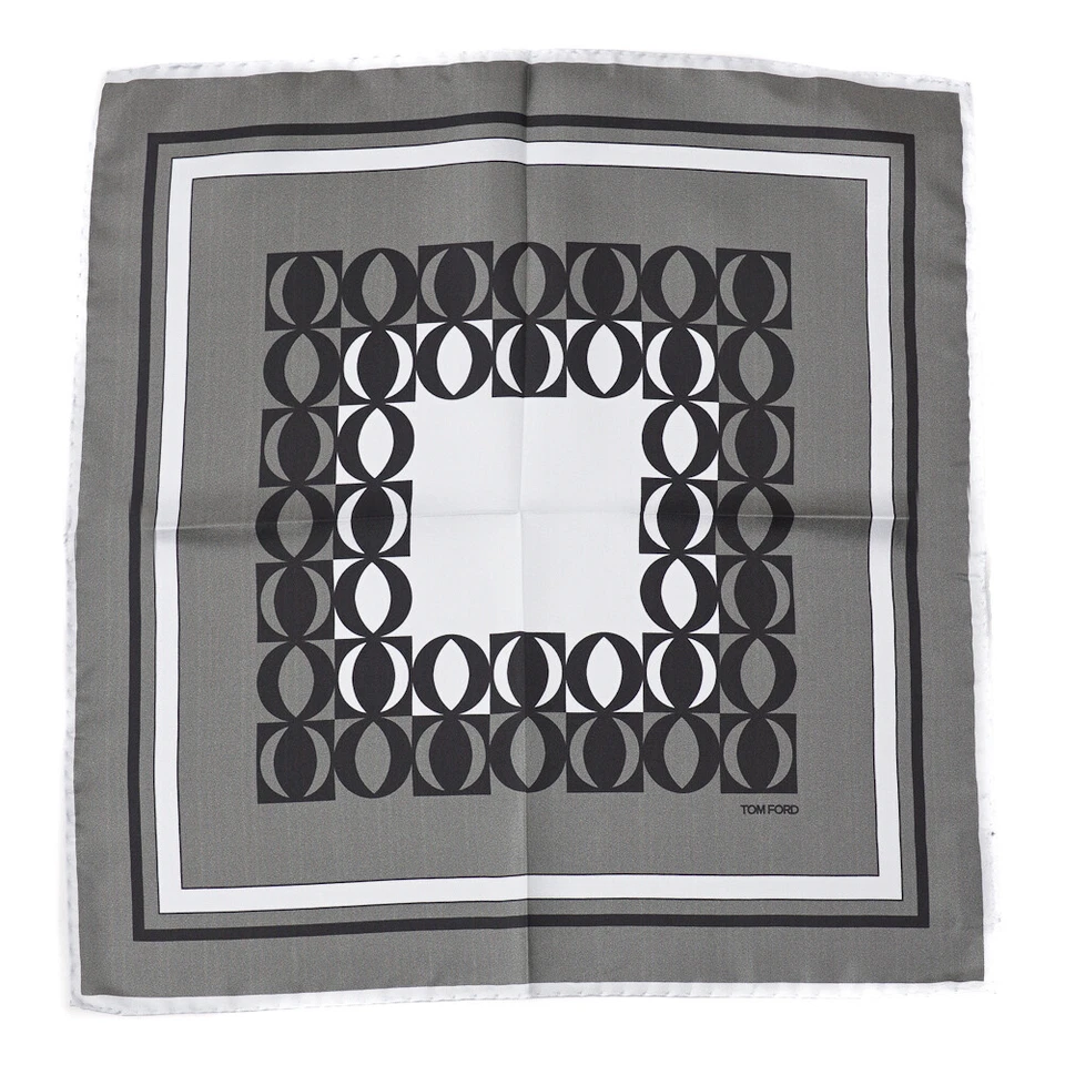 New $190 TOM FORD Gray-Green and Ice Blue Contrast Print Silk Pocket Square - Image 2 of 4