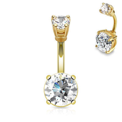  14K Gold Plated 9mm CZ Set Double Gem Internal Threaded Navel Belly Button Ring