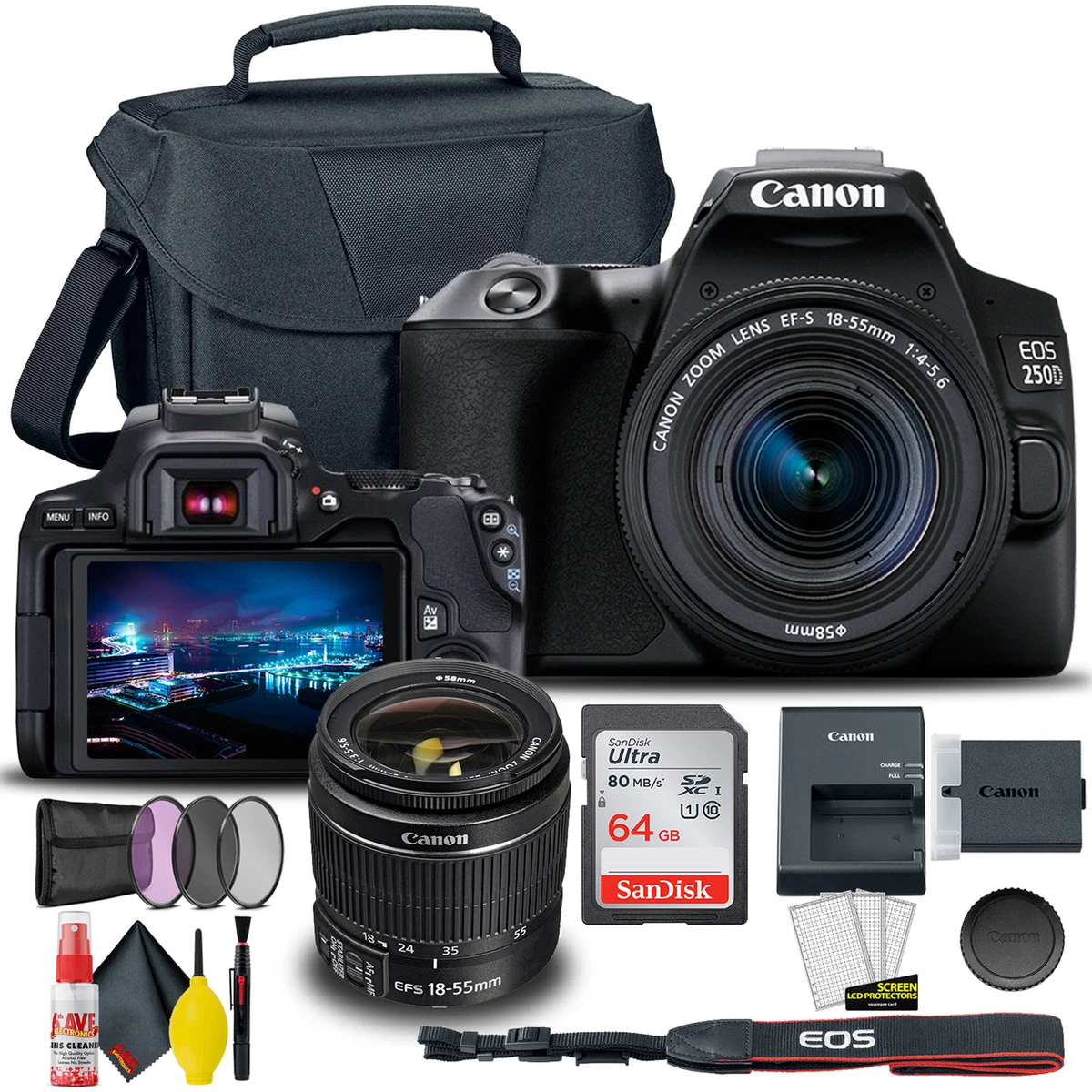 Canon EOS 250D / Rebel SL3 DSLR Camera with 18-55mm Lens (Black) + Creative