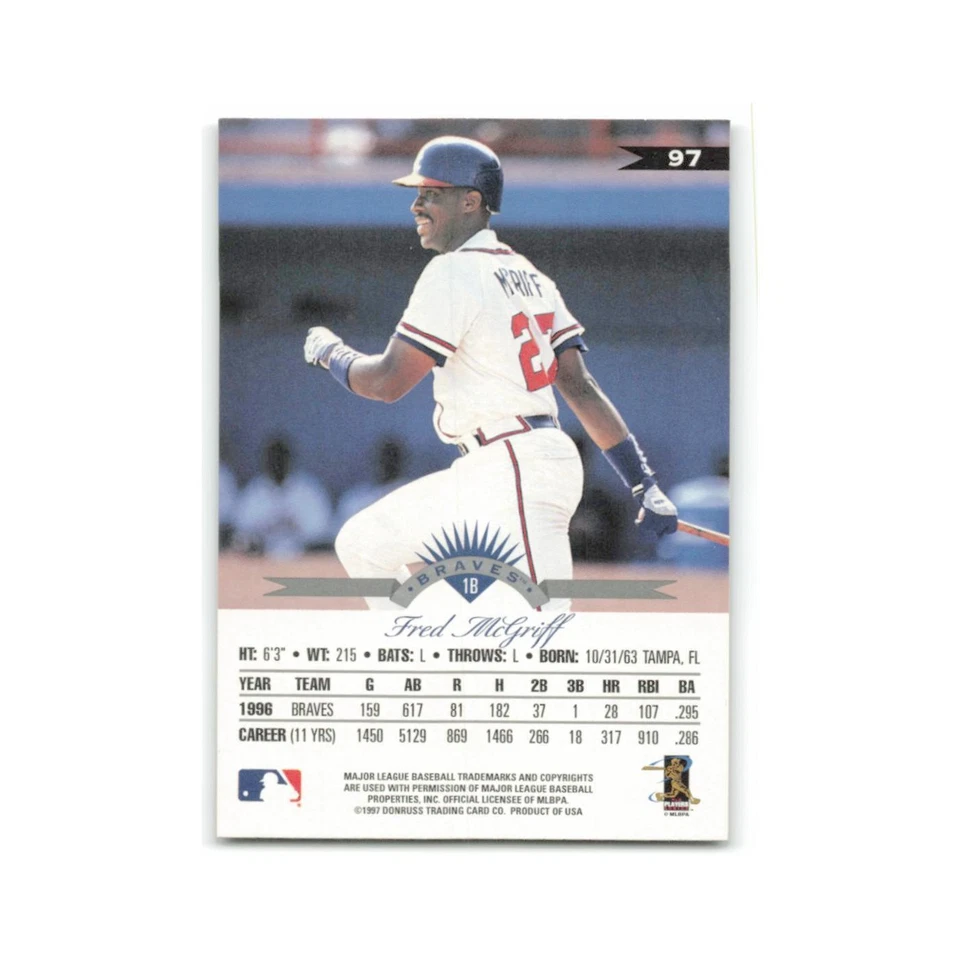 Fred McGriff 1997 Leaf #97 Atlanta Braves Baseball Card NM - Image 2 of 3