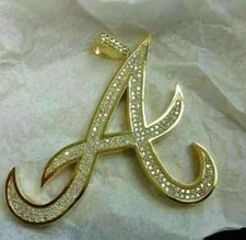 14K Yellow Gold Plated 2 Ct Round Cut Simulated Diamond "A" Letter Men's Pendant