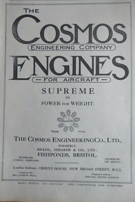 1/1919 PUB THE COSMOS ENGINEERING ENGINE AIRCRAFT MOTOR ORIGINAL ANZEIGE