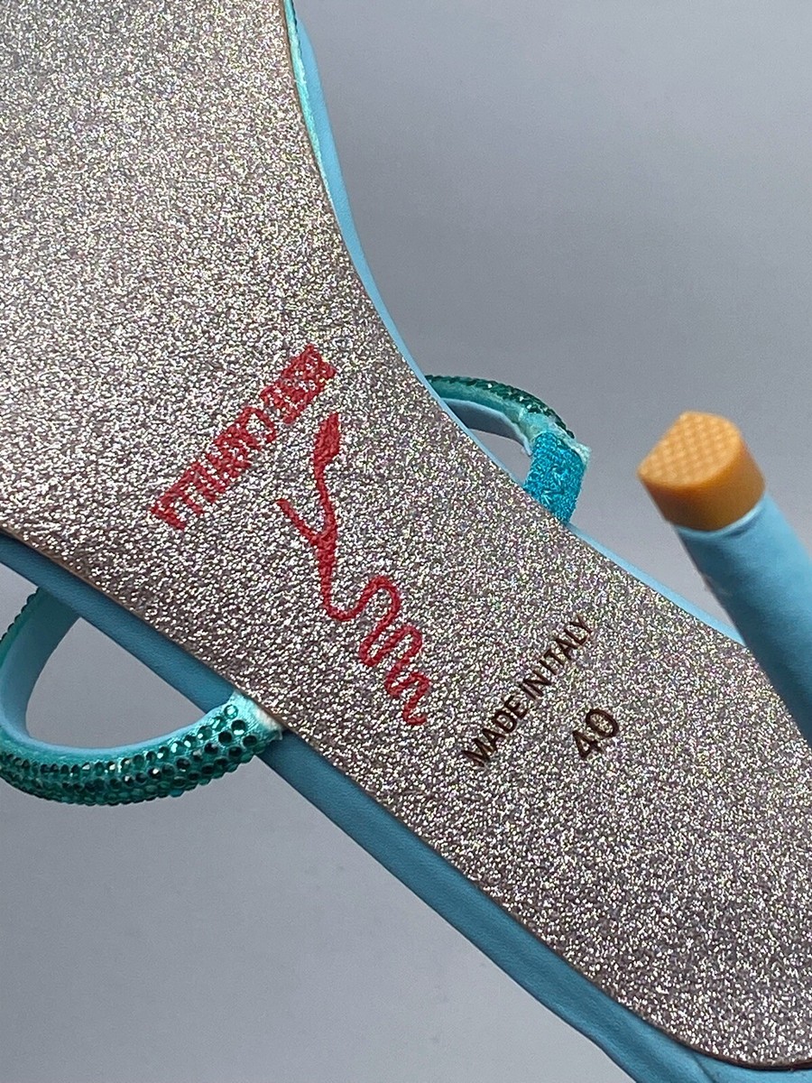 Sandales René Caovilla 'Cleo' Bleu Aigue-marine Avec Cristaux - Talons Aiguilles Ultra-hauts - Taille 40 (US 9.5) Neuve Sans Boîte