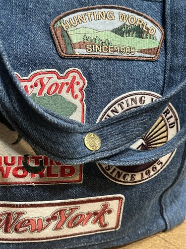 HUNTING WORLD Blue Denim /Patches Tote Bag - Picture 2 of 15