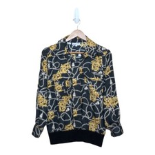 1980s Pierre Cardin Womens Vintage Blouse Black Gold Long Sleeve Size 10
