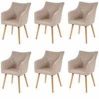 6Er-Set Esszimmerstuhl Vaasa T382, Stuhl, Retro 50Er Jahre, Stoff, Creme/Grau