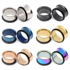 1Pair Stainless Steel Flesh Tunnels-Single Flared Ear Plugs-Ear Gauges Stretcher