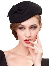 Black 100 Wool Felt Fascinator Pillbox Hats Cocktail Party Church Hat With Bow