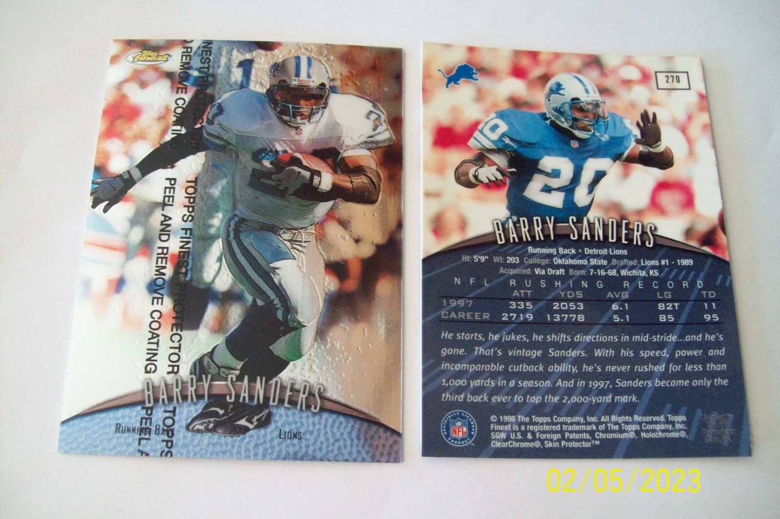 BARRY SANDERS 1998 TOPPS FINEST 270 eBay