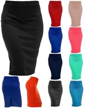 Womens Solid Pencil Midi Bodycon with Back Slit Skirt