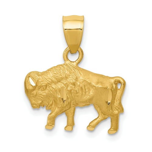 14K Yellow Gold Buffalo Charm Pendant 