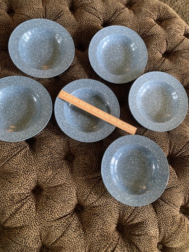 6 Mikasa Speckled Country Blue Ironstone 9.5” Soup Cereal Bowls - Picture 10 of 12