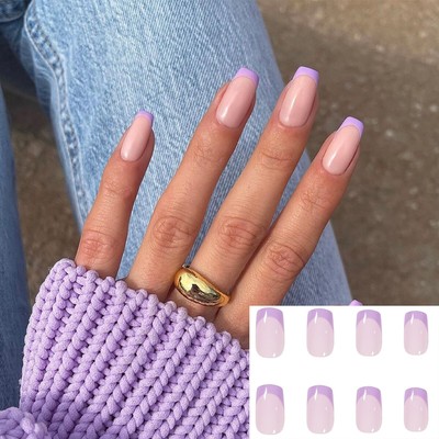 Artificial Nails French False Half Nail Art Tips Acrylic Uv Gel Natural 24pcs Ebay