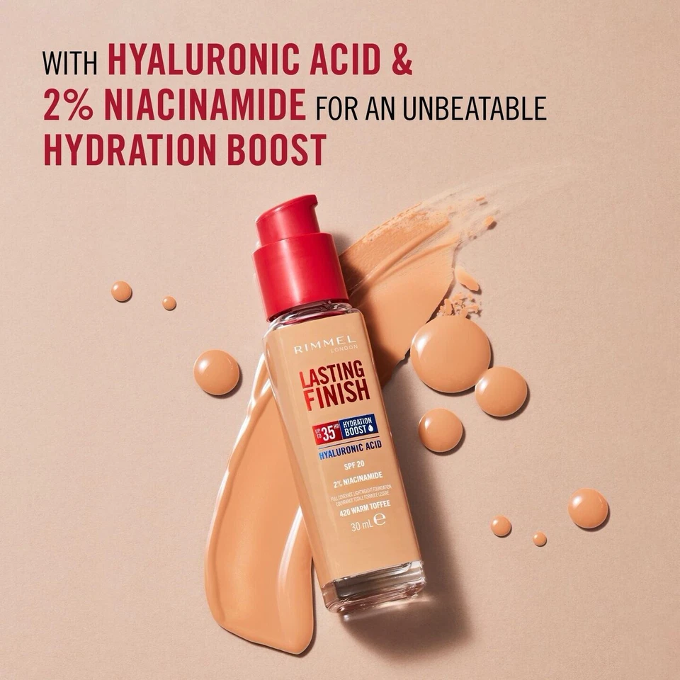 Rimmel Lasting Finish 35HR HYDRATION BOOST Foundation 30ml *CHOOSE SHADE* - Image 2 of 4