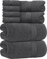 Premium Towel Set 600 GSM 8 Piece Grey - 100 Ring Spun Cotton Highly Absorbent
