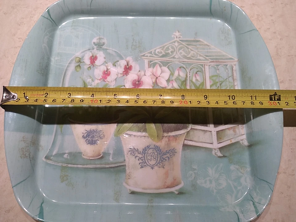 Home Essentials Floral Design Cocktail Plates Lot of 2 Durable Plastic 14" x 11" - Image 4 of 4