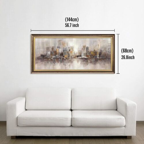 Elegant Large Abstract City Canvas Painting - Ready to Hang Modern Artwork - Picture 8 of 8