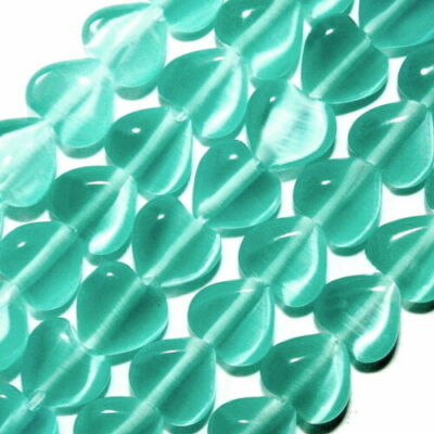 CATS EYE BEADS FIBER OPTIC TURQUOISE BLUE 6MM HEART SHAPED CATSEYE BEAD JEWELRY
