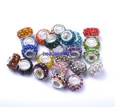 20Pcs Big Hole Czech Crystal Rhinestone Pave Rondelle Spacer Beads Fit European