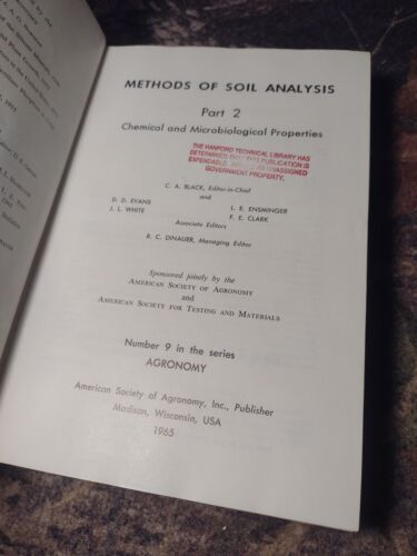 Methods of Soil Analysis Part 2: Chemical and Microbiological Studies C.A. Black