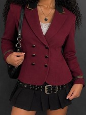 Kasper A.S.L. Petite Double Breasted Military Style Blazer with Gold Trim