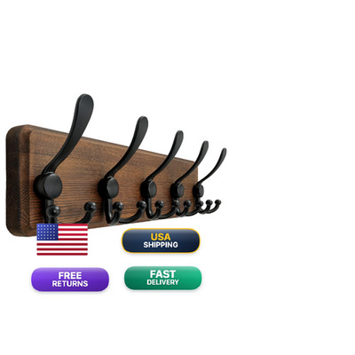 Dseap Coat Rack - 5 Tri Hooks Heavy Duty Wooden Coat Hanger Coat Hook