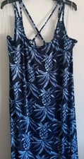 Love Navy Blue Long Sundress Dress Pineapple Design Size 3X Tropical Vacay