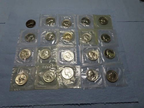 LOT OF 20 1962 PROOF WASHINGTON QUARTERS 90 PERCENT SILVER COINS IN CELLO