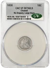 1838 Seated Liberty Dime No Drapery, Large Stars CAC VF Details