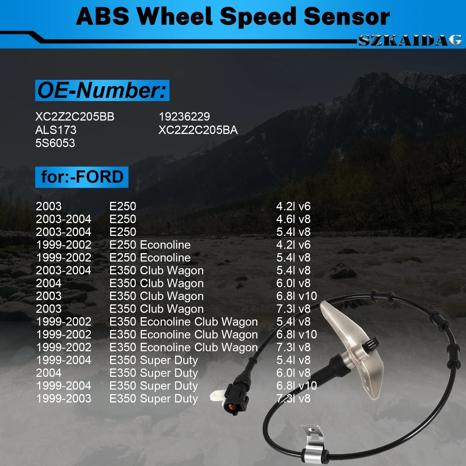 Sensor de velocidad de rueda ABS del lado del conductor delantero para Ford E250 E350 Super Duty 1999-2004 Foto 2 de 4