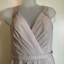 Davids Bridal Lace Back Pleated Chffon V-Neck Bridesmaid Dress Champagne Taupe 4