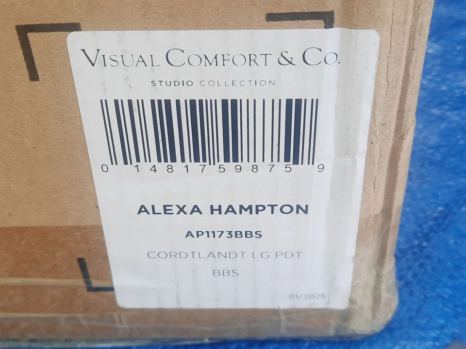 Visual Comfort Studio Cortlandt 3-Lt Large Pendant, BS/WH Linen AP1173BBS ~NEW~ - Image 2 of 4