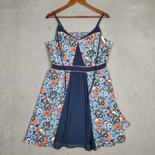 LC Lauren Conrad Dress Women's 16 Blue Orange Floral Lined Spaghetti Strap NWT