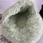 Pet Cave Bed  Small  Pets Anti Anxiety Calming Plush Beds Fluffy Green B23