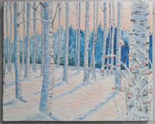 Quadro Paesaggio Invernale dipinto olio 40 x 50 cm su tela, senza cornice