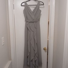VERA WANG White Label Grey Bridesmaid Wedding Formal Ruffle Long Gown Dress-2