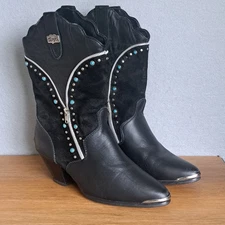 DINGO Women's Turquoise Accent Black Leather Cowboy Boots Size 7