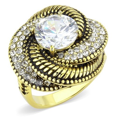 Women's Gold Plated Stainless Steel Ring CZ Clear - Holiday Gift, Graduation | D
