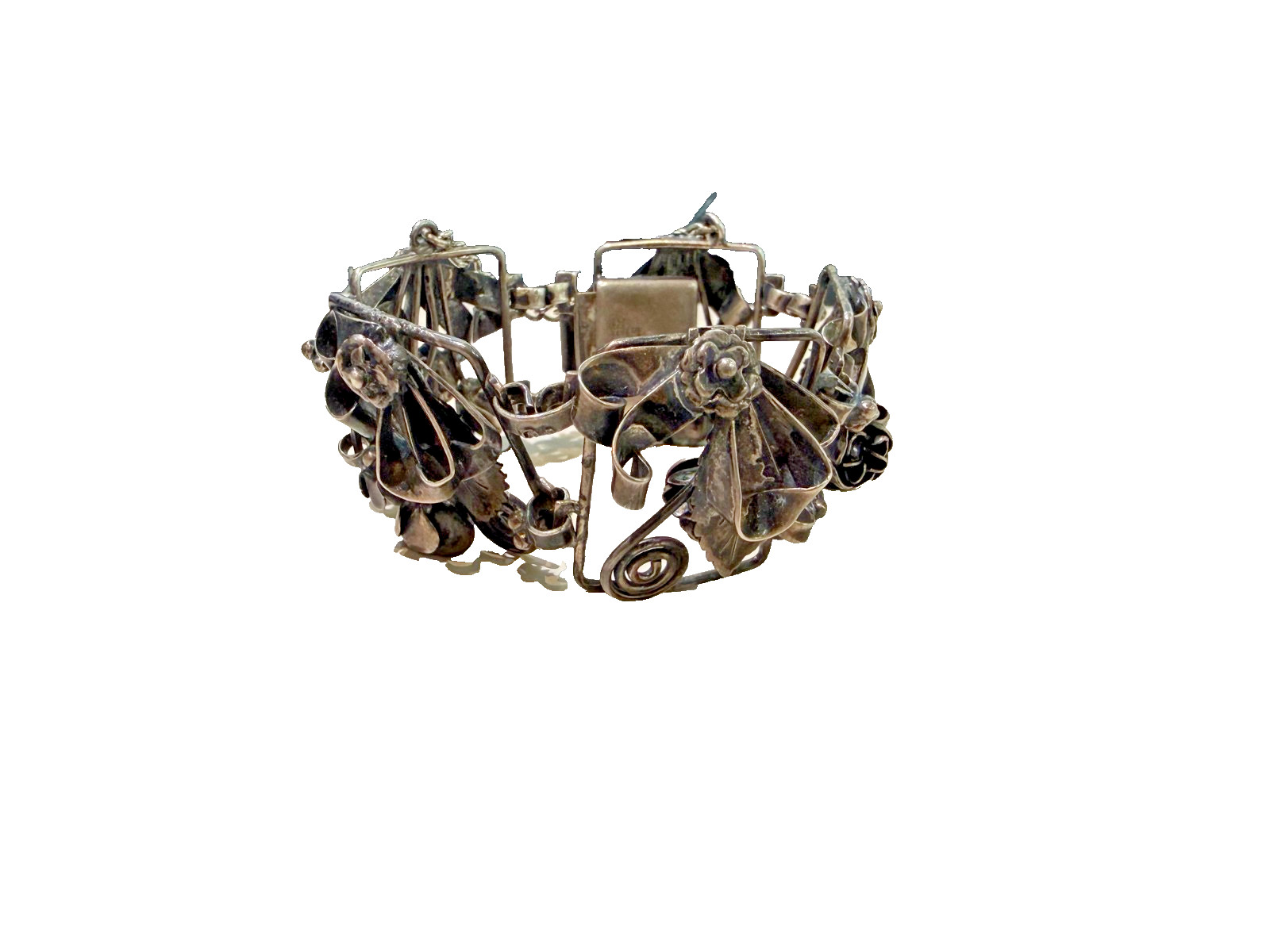 Vintage Hobe 925 Sterling Silver Floral Leaf  Bracelet
