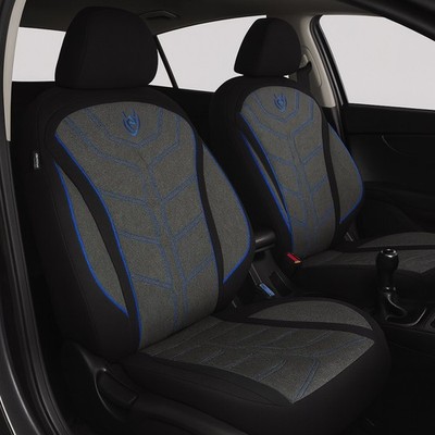 2x Sitzbezüge passend für Tesla Model 3 (Schwarz-Blau) | 2x Vorne MT3