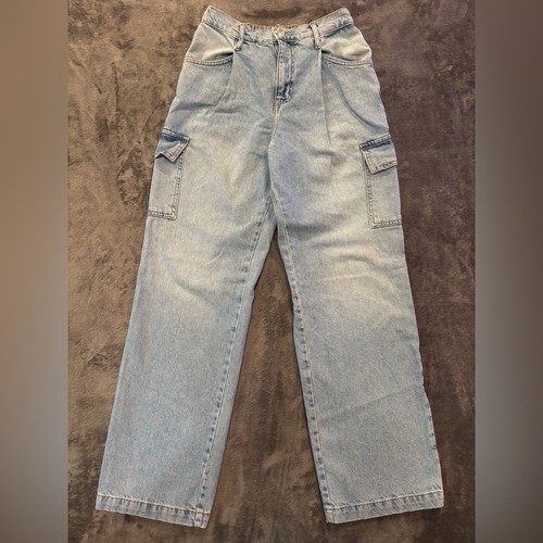 FOREVER 21 Wide Leg Cargo Jeans Sz Small Baggy Loose Grunge Skater EMO 90s Y2K