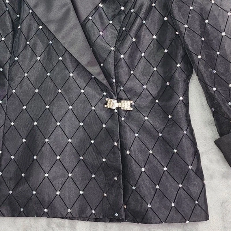 Vintage R&M Collection Jacket Womens 12 Black Silver Glitter Velvet Sheer Satin - Image 3 of 4