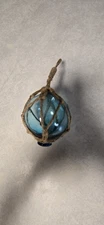 Nautical Rope Fishing Buoy Light Blue Glass Float Ball 3" Diameter Beach Decor