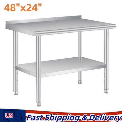 #ad Stainless Steel 48quot; x 24quot; NSF Restaurant Kitchen Prep Work Table with Backsplash $120.99