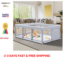 Large Baby Playpen, 74x50 Inches Baby Playard for Toddlers Indoor Outdoor Gray