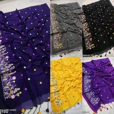 Women's Cotton Embroidery design Saree With Running Blouse