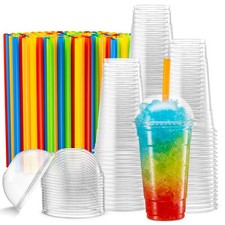 40 Sets - 24 Oz Clear PET Plastic Cups w/Dome Lids  Straws for Iced Coffee