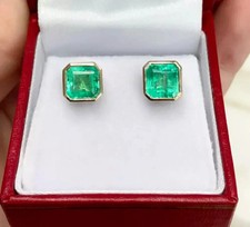 4Ct Asscher Cut Lab Created Emerald Women Stud Earrings 14K Yellow Gold Plated